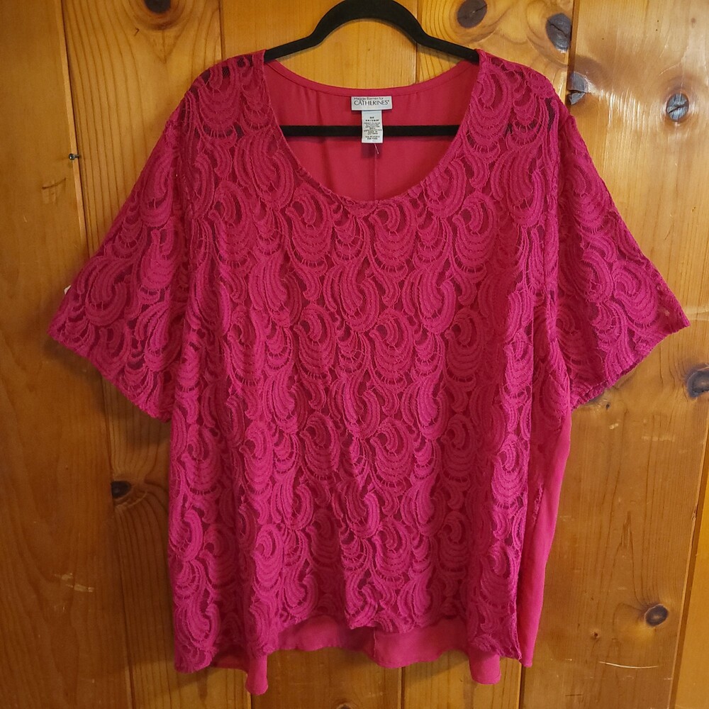 Maggie Barnes for Catherines 3X Deep Pink Lace Blouse Plus Size 26/28W